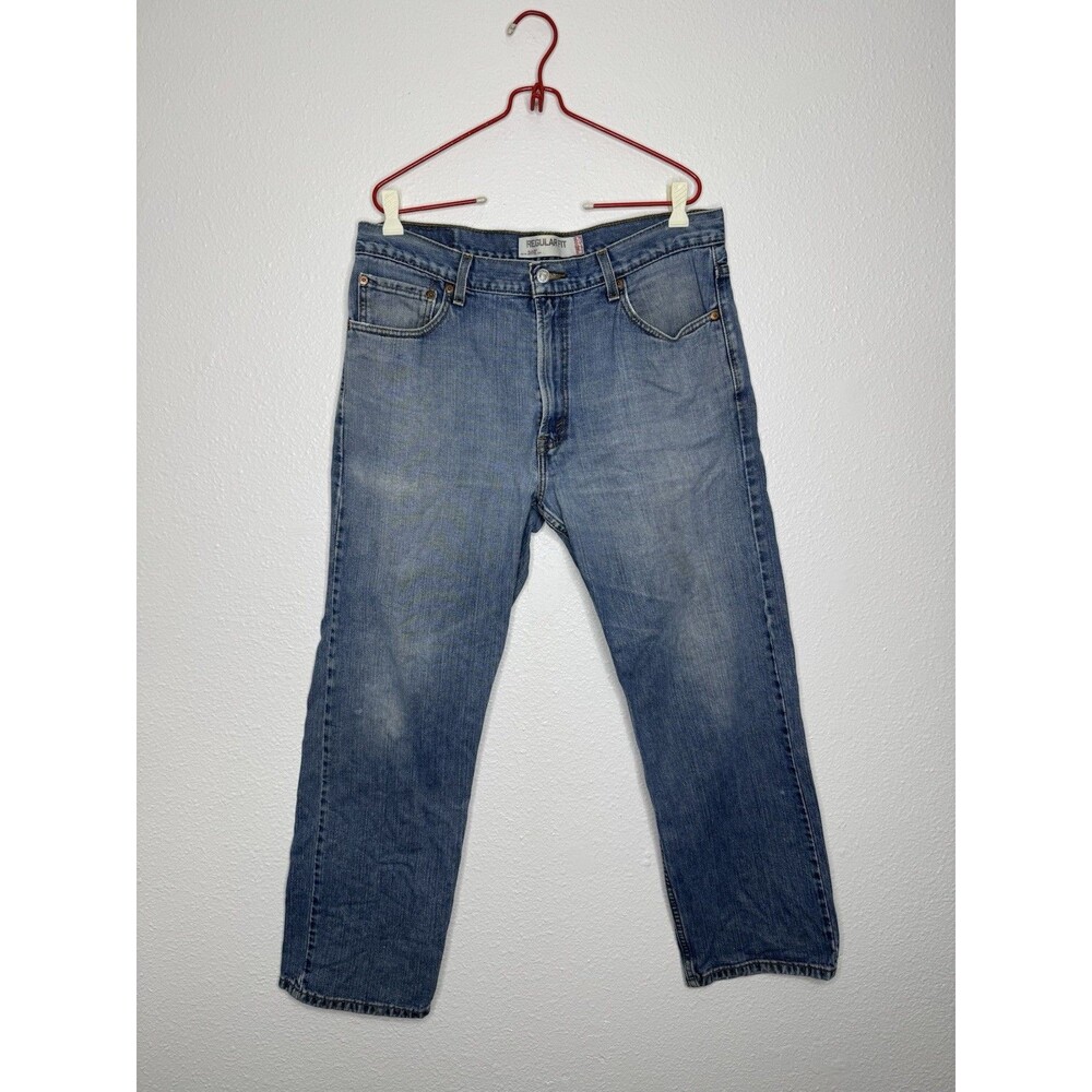 Levis 505 Jeans Mens 36x30 Blue Straight Leg Light Wash Distressed Y2K Grunge